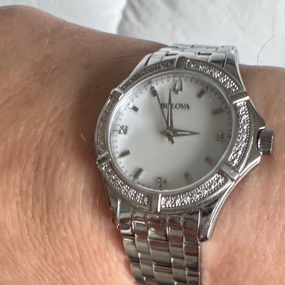 Bulova Women's Silver Watch with Natural Diamond Bevel - Picture 4 of 8